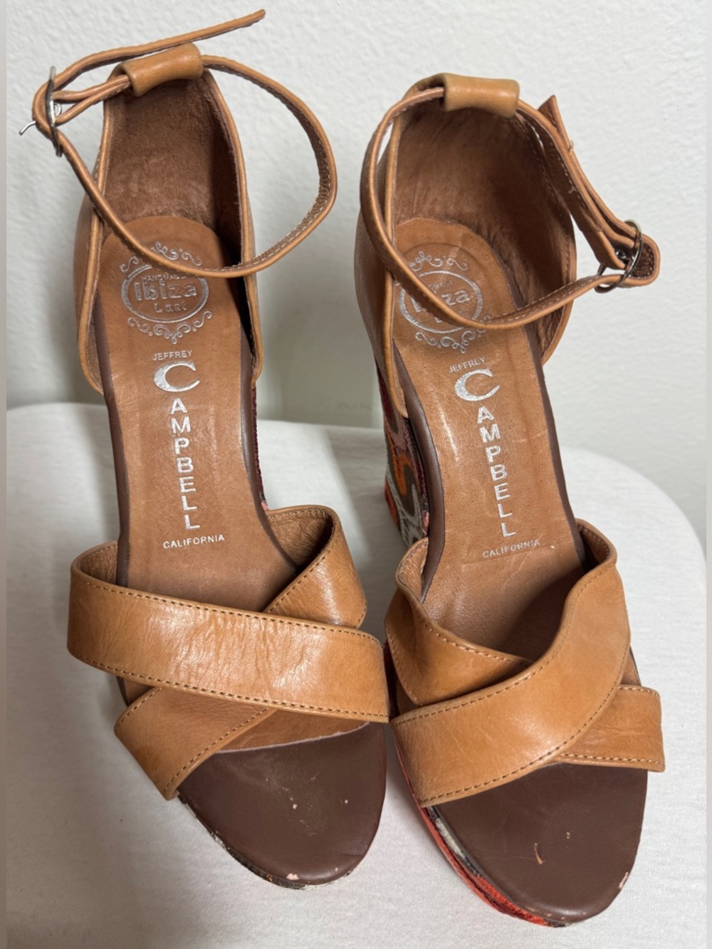 Jeffrey Campbell Bradshaw Ibiza Tan Brown Ankle Strap Wedge Open Toe Sandals 7.5 - Picture 8 of 16